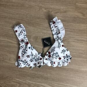 NWT floral ruffle scalloped triangle padded string bikini top small